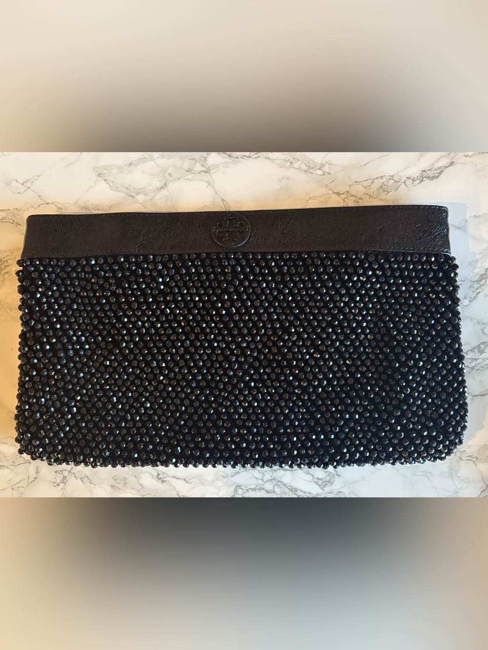 Tory Burch Black Beaded Logo Clutch